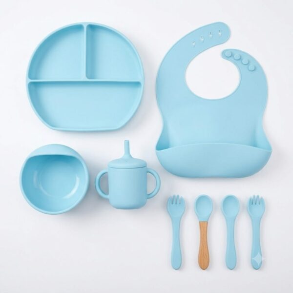 BPA Free Baby Silicone Feeding Set 8pcs – Blue