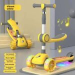 2 in 1 Foldable Scooter with Seat & LED Flash Wheels - Yellow - Image 3