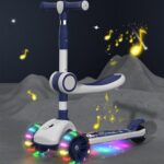 2 in 1 Foldable Scooter with Seat & LED Flash Wheels - Blue - Image 2