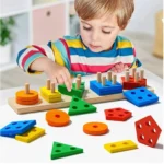 Long Wooden Shape Sorting & Stacking Toy Puzzle for Kids Learning