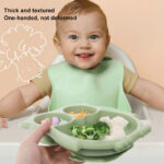 Baby Silicone Suction Plate Set Owl with Spoon & Fork - Green - Image 3