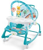 Hu-Baby 4 in 1 Multifunctional Baby Rocker With Music, Vibrations, Wheels & Dining Tray – Blue - Image 3