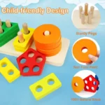 Long Wooden Shape Sorting & Stacking Toy Puzzle for Kids Learning - Image 4