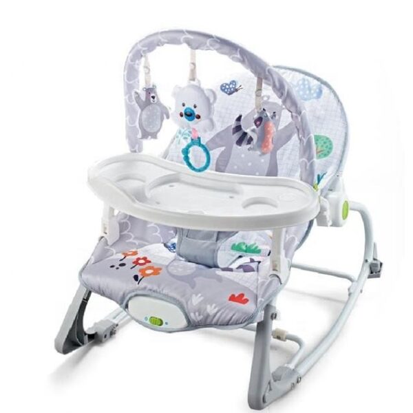 Hu-Baby 4 in 1 Multifunctional Baby Rocker With Music, Vibrations, Wheels & Dining Tray – Grey