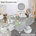 Baby Playpen with Basketball Hoop – Grey - Image 2