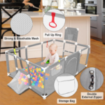 Baby Playpen with Basketball Hoop – Grey - Image 3