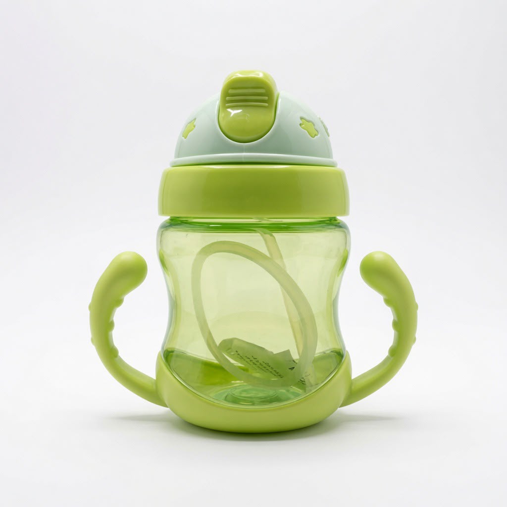 WhatsApp Image 2026-07-07 at 10.01.10 AM Baby Water Bottle With Soft Straw & Dual Handles 240ml - Green - Image 1