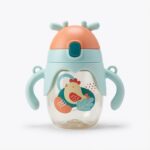 Baby Training Straw Water Bottle with Dual Handles & Flip Lid 350ml - Green