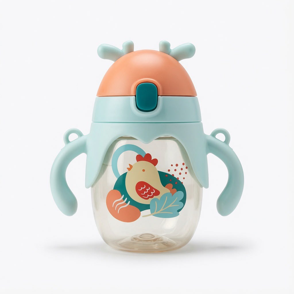 WhatsApp Image 2026-07-07 at 10.04.24 AM (1) Baby Training Straw Water Bottle with Dual Handles & Flip Lid 350ml - Green - Image 1