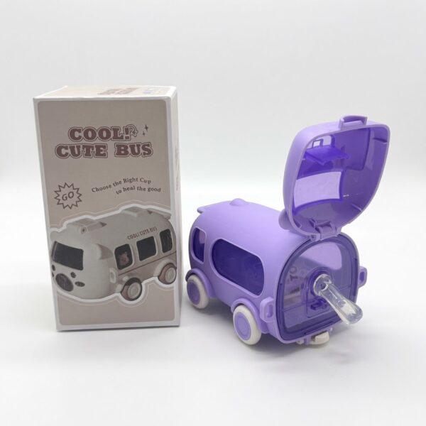 Cool Cute Bus Kids Straw Water Bottle 500ml - Purple