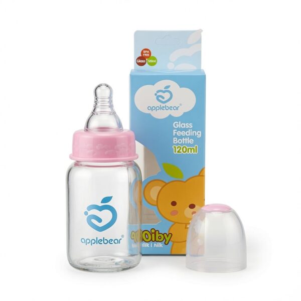 Applebear Glass Feeding Bottle 120ml – Pink