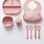 BPA Free Baby Silicone Feeding Set 8pcs – Light Pink