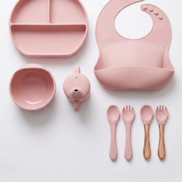 BPA Free Baby Silicone Feeding Set 8pcs – Light Pink