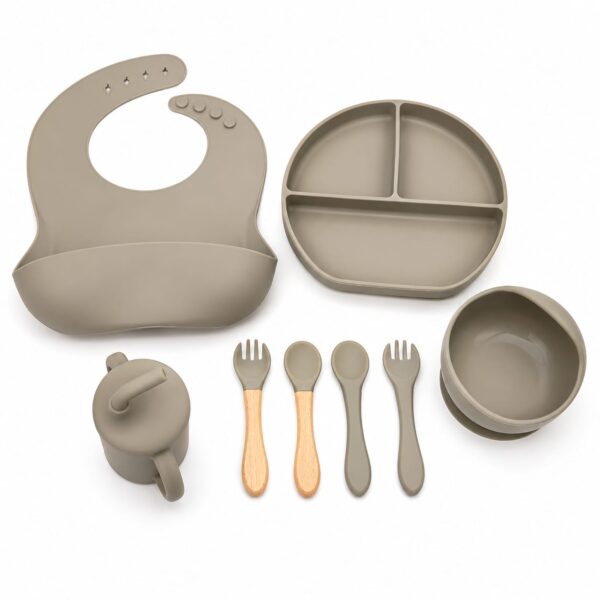 BPA Free Baby Silicone Feeding Set 8pcs – Army Green