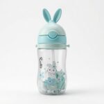 Cute Rabbit Kids Water Bottle with Straw 250ml - Paste