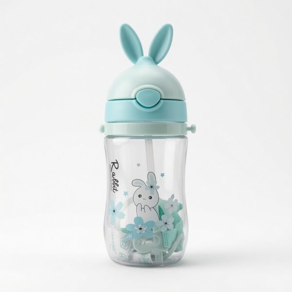 Cute Rabbit Kids Water Bottle with Straw 250ml - Paste
