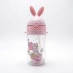Cute Rabbit Kids Water Bottle with Straw 250ml - Pink