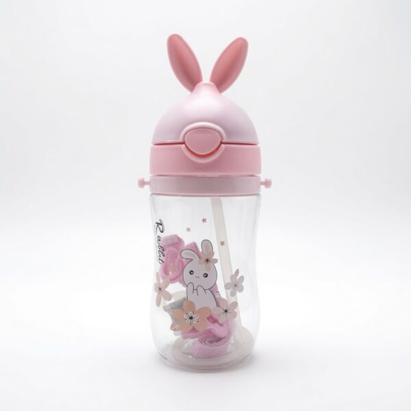 Cute Rabbit Kids Water Bottle with Straw 250ml - Pink