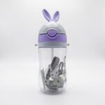 Cute Rabbit Kids Water Bottle with Straw 250ml - Purple