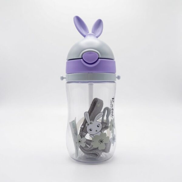 Cute Rabbit Kids Water Bottle with Straw 250ml - Purple