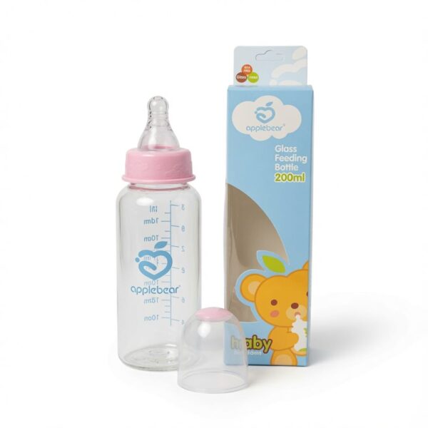 Applebear Glass Feeding Bottle 200ml - Pink
