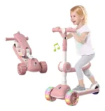 2 in 1 Foldable Scooter with Seat & LED Flash Wheels - Pink - Image 2