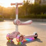 2 in 1 Foldable Scooter with Seat & LED Flash Wheels - Pink - Image 3