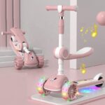 2 in 1 Foldable Scooter with Seat & LED Flash Wheels - Pink