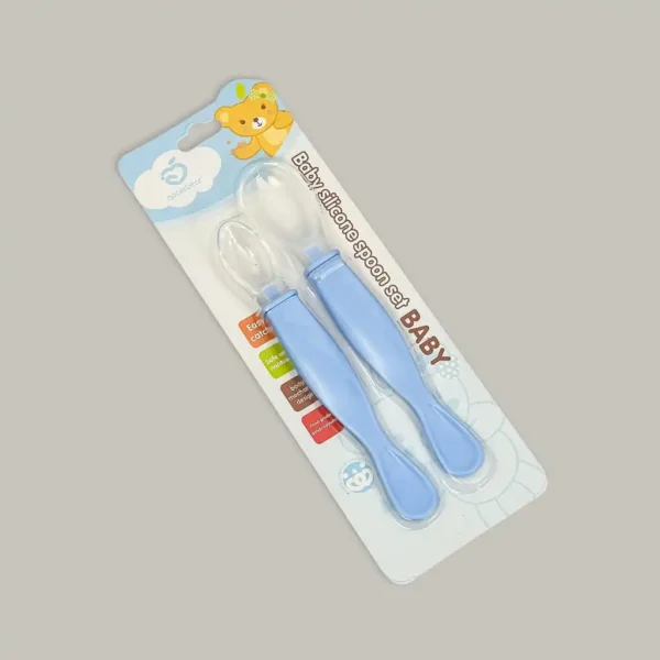 Apple Bear Baby Silicone Feeding Spoon Set 2pcs - Blue